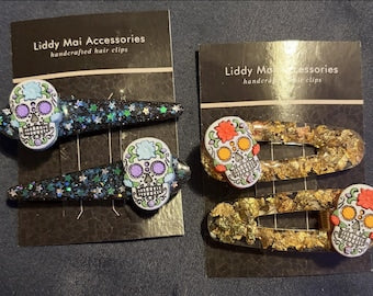 Sugar Skull Resin Hair Clips