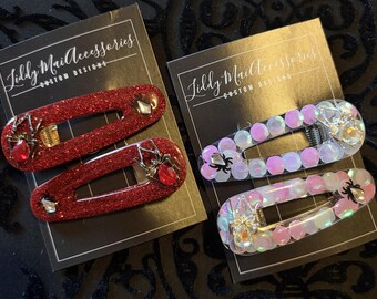 3D Sparkly Spider Resin Hair Clips
