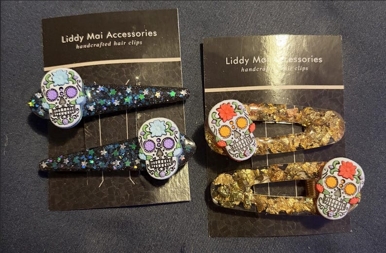 Sugar Skull Resin Hair Clips