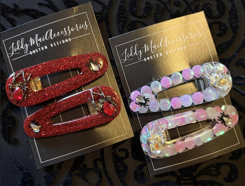 3D Sparkly Spider Resin Hair Clips